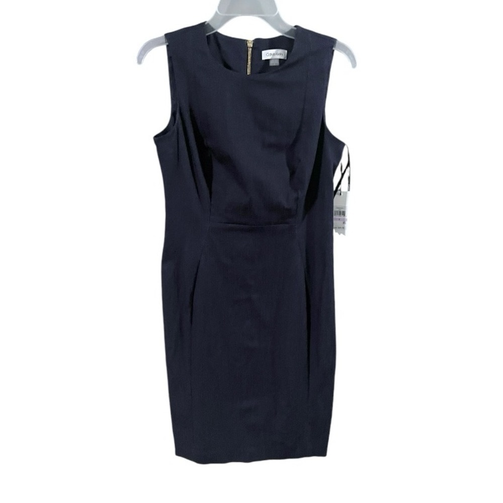 NWT Calvin Klein Sheath Dress Gold Zipper Detail Size 6 Navy